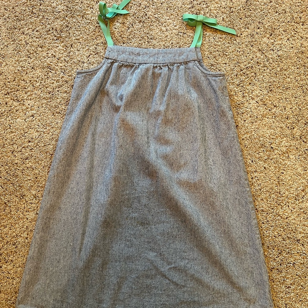 Hanna Andersson tie shoulder dress, blue stripe, size 130/8